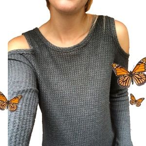 long sleeve bare shoulder light sweater